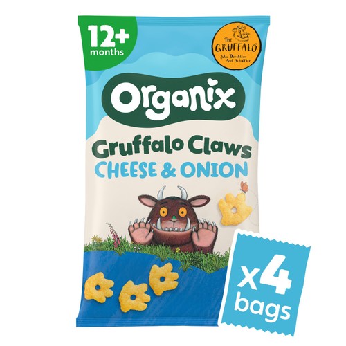 Organix Cheese & Onion Gruffalo Claws Toddler Snacks 4x15g 12 months+