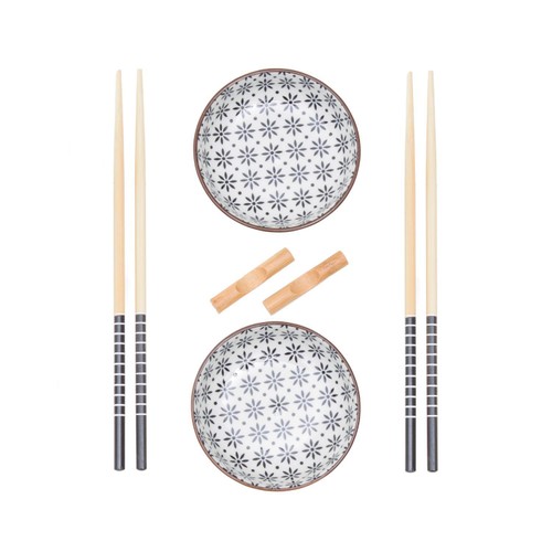 Premier Housewares Jurado 6pc White Ceramic & Bamboo Sushi Set