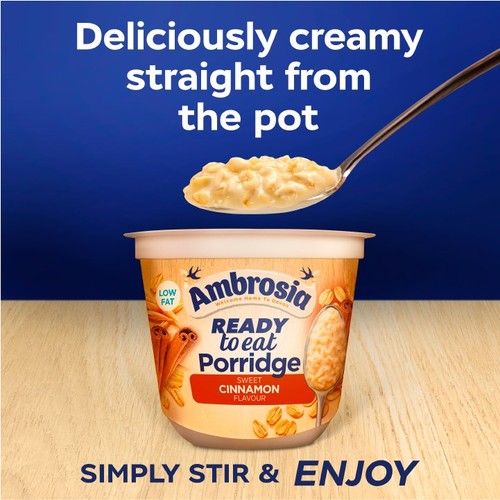 Ambrosia Ready to Eat Porridge Oat Cereal Pot Cinnamon 210g
