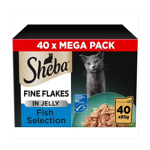 Sheba Fine Flakes Cat Food Pouches Fish In Jelly Mega Pack