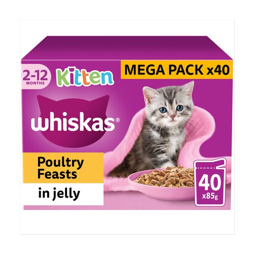 Whiskas 2-12 Months Cat Pouches Poultry Feasts In Jelly 