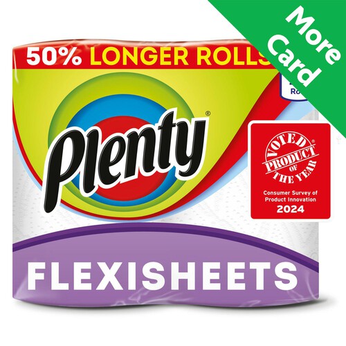 Plenty Flexi-Sized Sheets Longer Lasting Kitchen Towel 2 Rolls