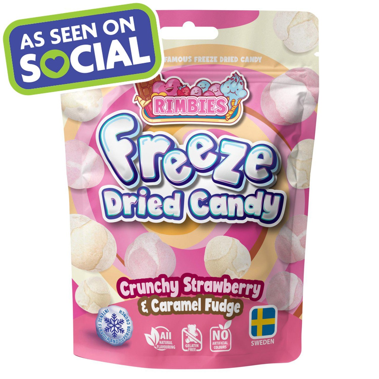 Rimbies Freeze-Dried Candy Crunchy Strawberry & Caramel Fudge 50g