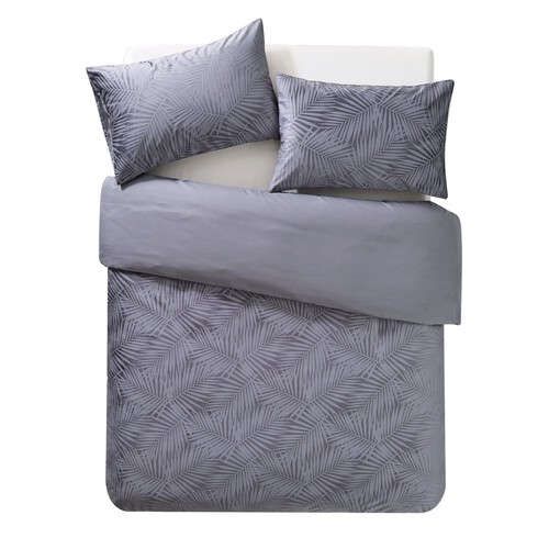 Nutmeg Home Grey Palm Leaf Velvet Duvet Set Double