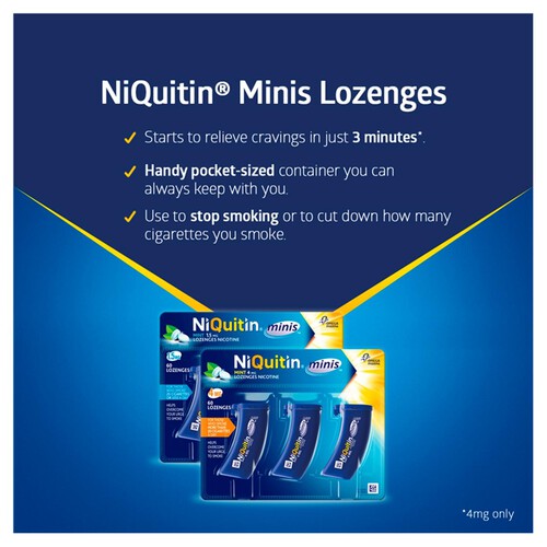 NiQuitin Mini Mint Nicotine Lozenges -4mg, 60 Minis - Stop Smoking Aid