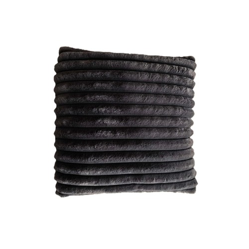 Home Style Ribbed Faux Fur Cushion Cover Dark Grey 48X48Cm