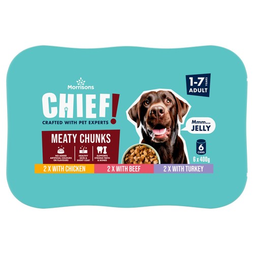 Morrisons Chief Meaty Chunks In Jelly Adult Dog Food 6 x 400g