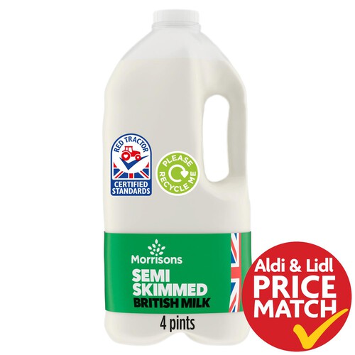 Morrisons British Semi Skimmed Milk 4 Pint