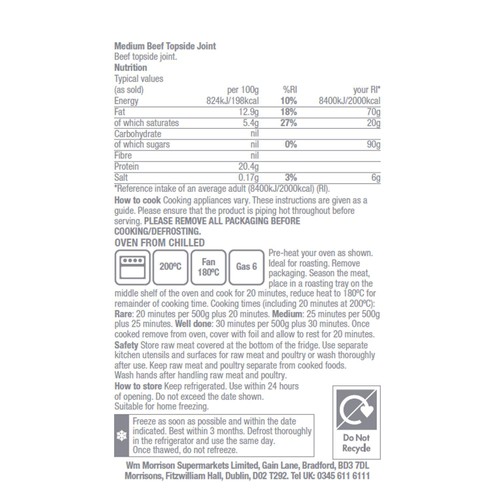 Morrisons British Beef Topside Joint Medium 1kg