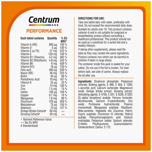 Centrum Performance Multivitamin & Minerals Supplement Tablets