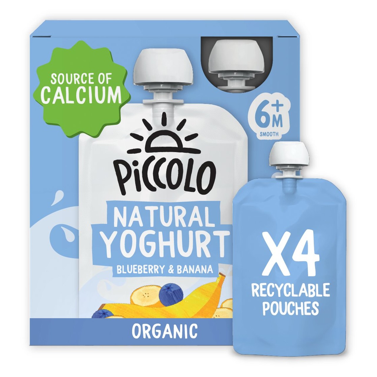 Piccolo Baby Organic Blueberry & Banana Natural Yoghurt Smooth 6M+ 4 x 100g