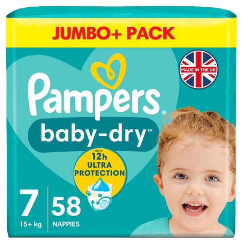 Pampers Baby-Dry Size 7, 58 Nappies, 15kg+, Jumbo+ Pack