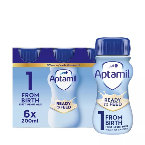 Aptamil 1 First Infant Baby Milk Formula Liquid Multipack Ready to Feed from Birth 6x200ml