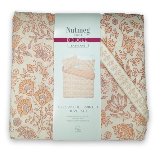 Nutmeg Home Easy Care Oxford Edge Printed Duvet Set Double