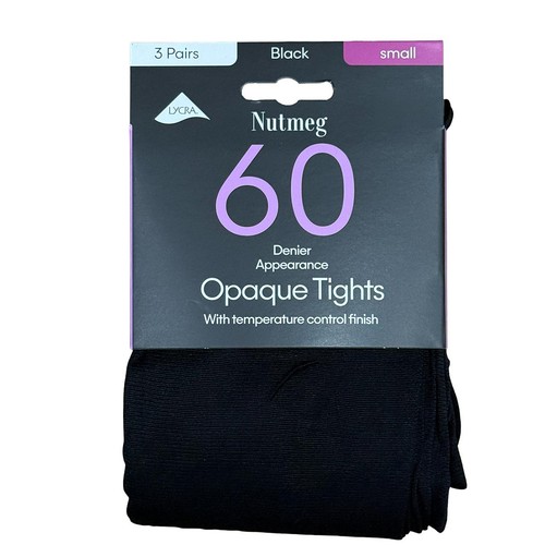 Nutmeg Womens 60 Denier Black Opaque Tights Size Small 8-10