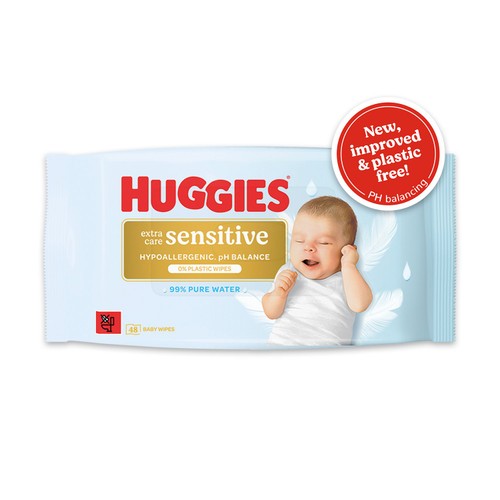 Huggies Pure Extra Care Sensitive Plastic Free Baby Wipes 48 Pack