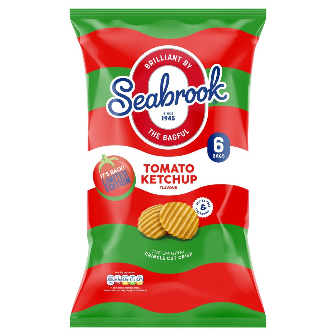 Seabrook Crinkle Cut Tomato Ketchup Crisps 6 Pack - Morrisons Online ...