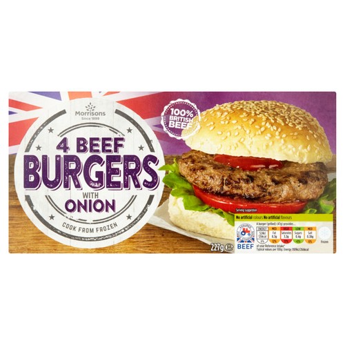 Morrisons 4 burgers with onions