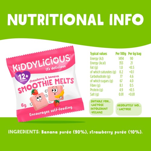 Kiddylicious Strawberry & Banana Smoothie Melts Baby Snacks