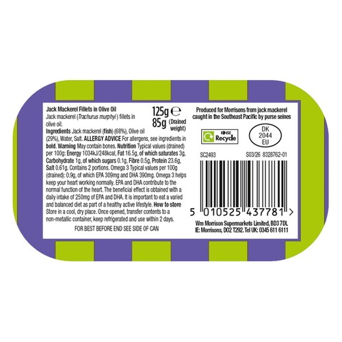 Morrisons Jack Mackerel Fillets In Olive Oil 125g