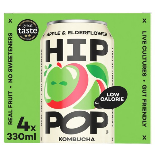 Hip Pop Apple & Elderflower Kombucha Cans   4 x 330ml