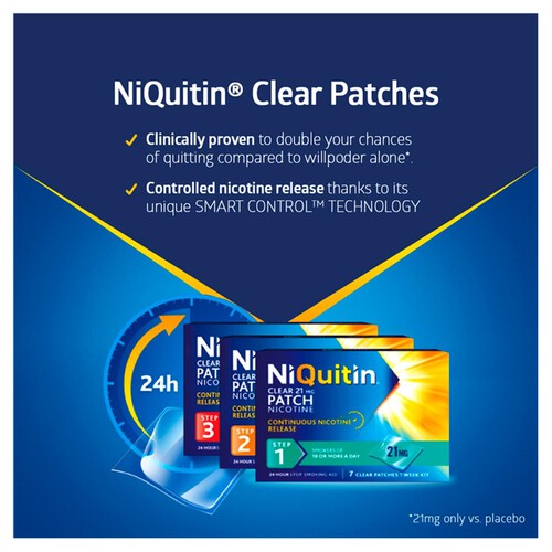 NiQuitin Clear Patch - Step 1 21mg, 14 Nicotine Patches - Stop Smoking Aid