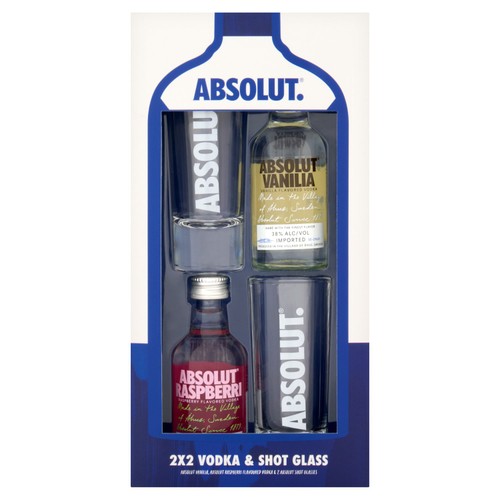 Absolut Vodka And 2 Shot Glasses Gift Set 2 x 50ml