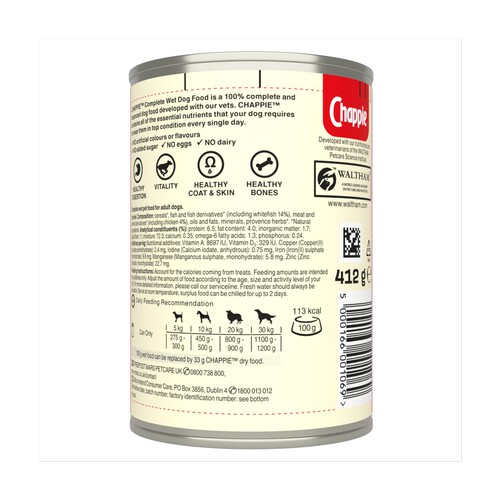 Chappie Adult Wet Dog Food Tin Original In Loaf 