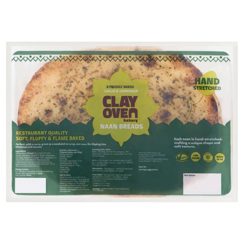 The Clay Oven Bakery Garlic & Coriander Naan Breads   3 pack