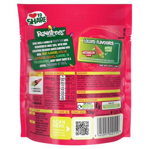 Rowntree's Sour Watermelon Lollies Pouch 