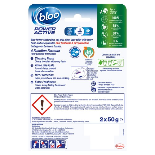 Bloo Power Active Flowers Twin Toilet Rim Block