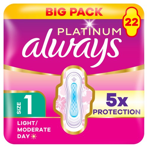 Always Platinum Size 1 Sanitary Pads With Wings Normal