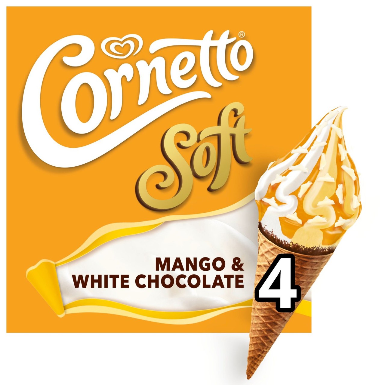 Cornetto Soft Mango & White Chocolate Ice Cream Cones 4 x 140ml