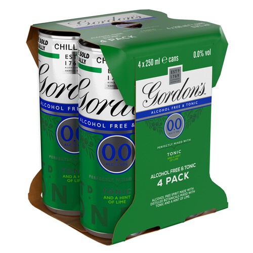 Gordon's Alcohol Free & Tonic With Lime 5% vol 4 x Ready to Drink Can