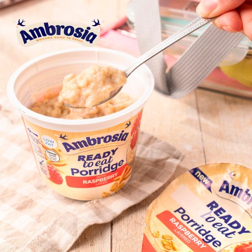 Ambrosia Ready to Eat Porridge Oat Cereal Pot Raspberry Layer   210g