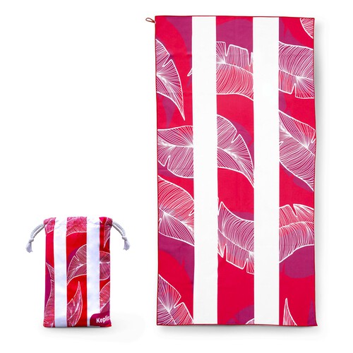 Keplin Beach Towel Red With White Leaf 90cm x 160cm