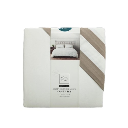 Home Style Golden Hour Cotton Rich Taupe Border Duvet Set King