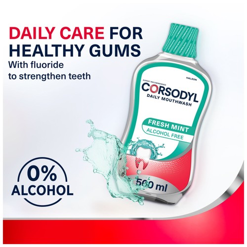 Corsodyl Daily Gum Care Mouthwash Alcohol Free Fresh Mint 500ml