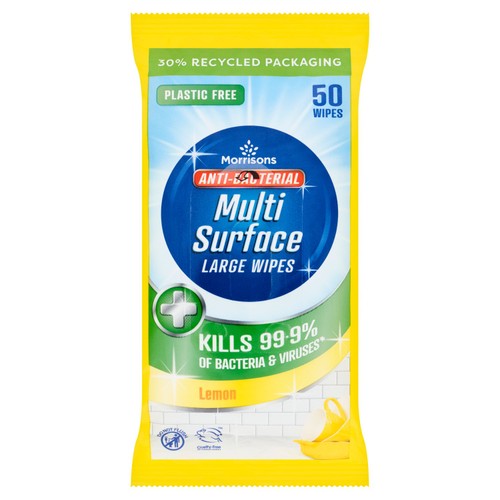 Morrisons 50 Lemon Anti Bacterial Multi Surface Large Wipes