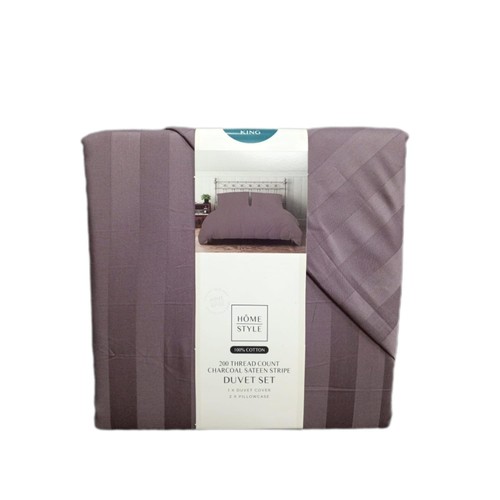 Home Style 200Tc Cotton Charcoal Sateen Stripe Duvet Set King