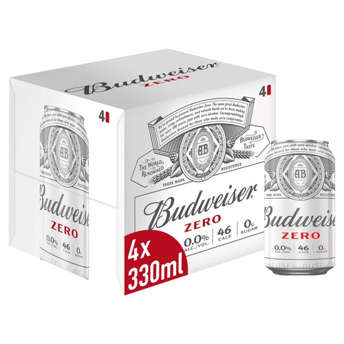 Budweiser Zero Alcohol Free Lager Beer Cans 4X330ML