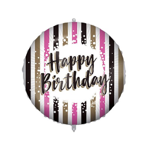 Decorata Standard Happy Birthday Pink Stripes Foil Balloon