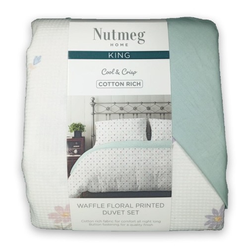 Nutmeg Home Floral Printed Waffle Duvet Set King