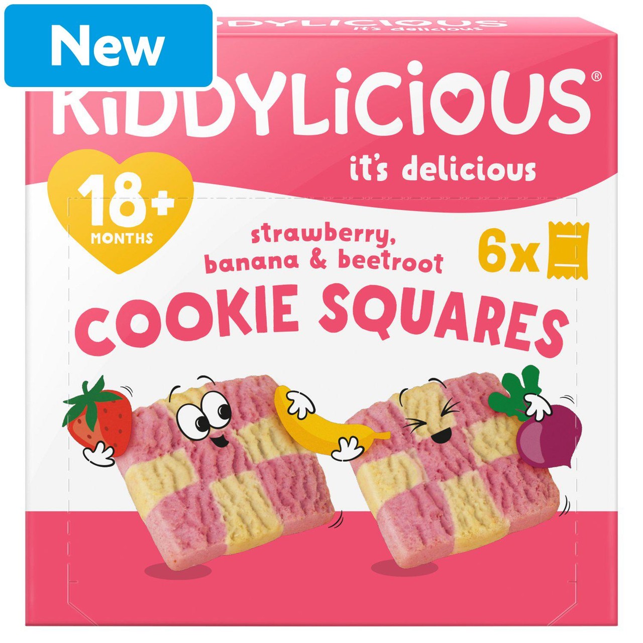Kiddylicious Strawberry, Banana & Beetroot Cookie Squares 18+M 6x24g
