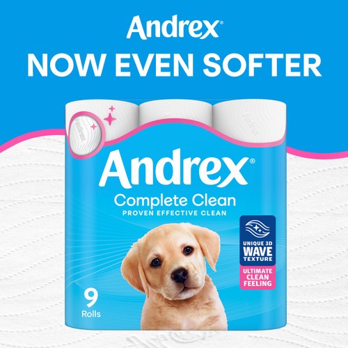 Andrex Complete Clean Toilet Tissue 50% More Sheets 6 Rolls