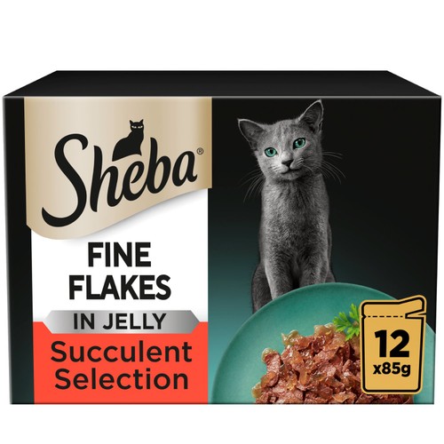 Sheba Fine Flakes Wet Cat Food Pouches Succulent Selection in Jelly 12x85g