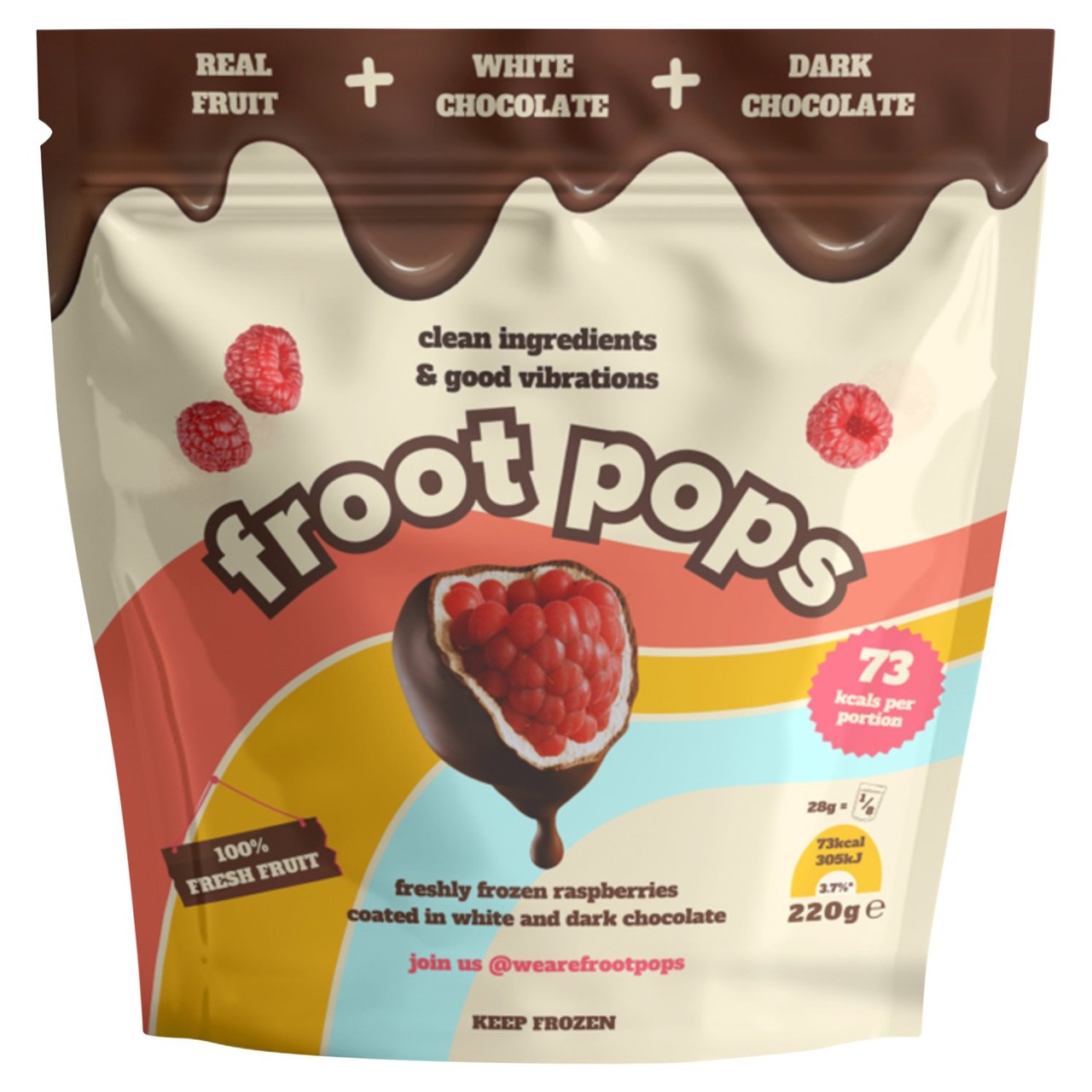 Froot Pops Frozen Raspberries Coated In White & Dark Chocolate 220g