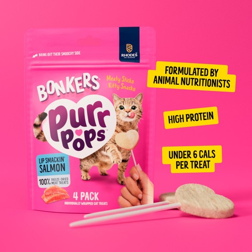 Bonkers Purrpops Lip Smackin Salmon Cat Treats    4 x 5.6g