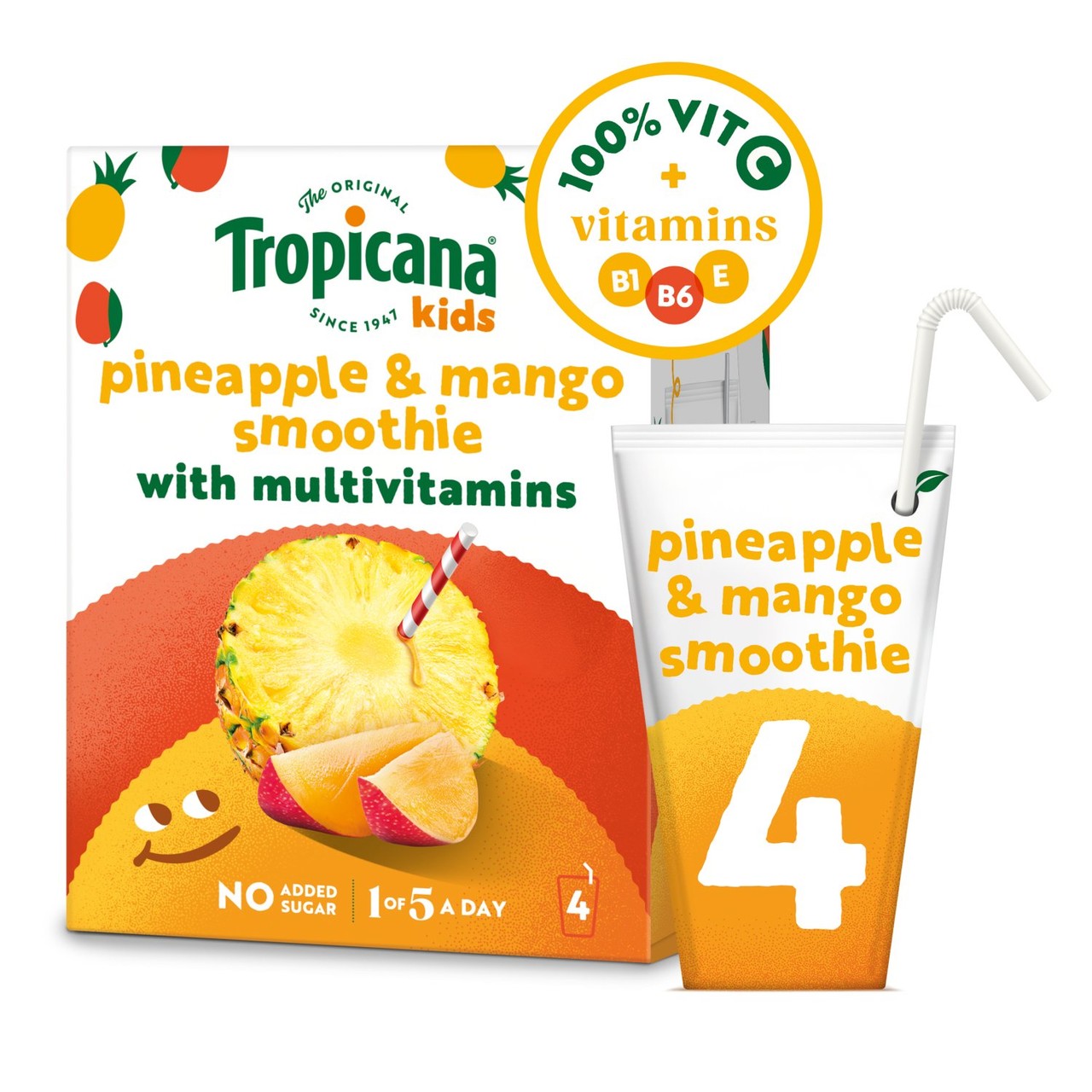 Tropicana Kids Pineapple & Mango Lunchbox Smoothie 4 x 150ml