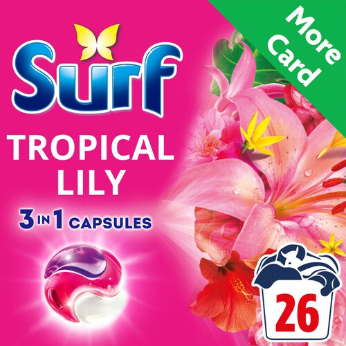 Surf 3 in 1 Laundry Washing Detergent Capsules Tropical Lily 26 Washes